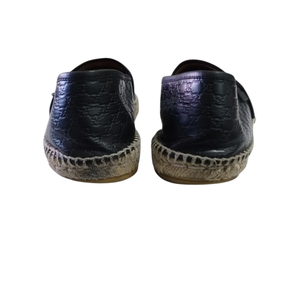 Gucci Microguccissima Black‎ Embossed Leather Slip-On Espadrilles Women's 8